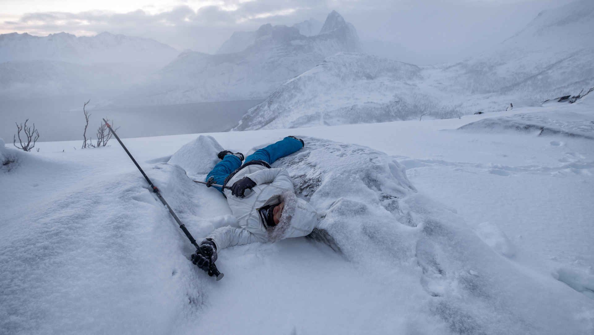 Person immersed in snow